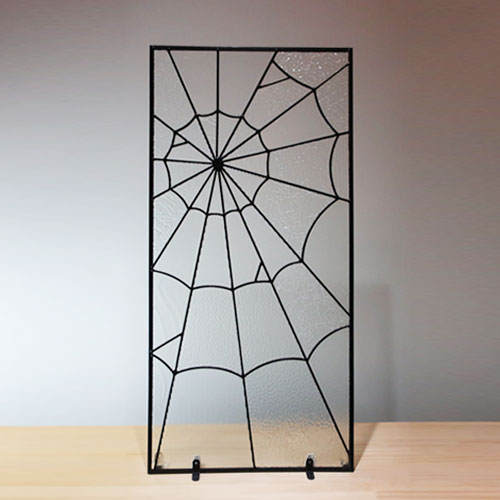 ステンドグラス アンティーク風 装飾ガラス 雑貨 お洒落 蜘蛛の巣 スパイダー W420×H880×T7 | 品番INK-1103027H