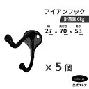 【5個セット】フック 壁掛け ウォールフック おしゃれ シンプル DIY アンティーク風 黒 ブラック INK-0801257H