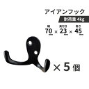 【5個セット】フック 壁掛け ウォールフック おしゃれ シンプル DIY アンティーク風 黒 ブラック INK-0801255H
