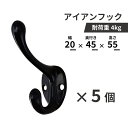 【5個セット】フック 壁掛け ウォールフック おしゃれ シンプル DIY アンティーク風 黒 ブラック INK-0801256H