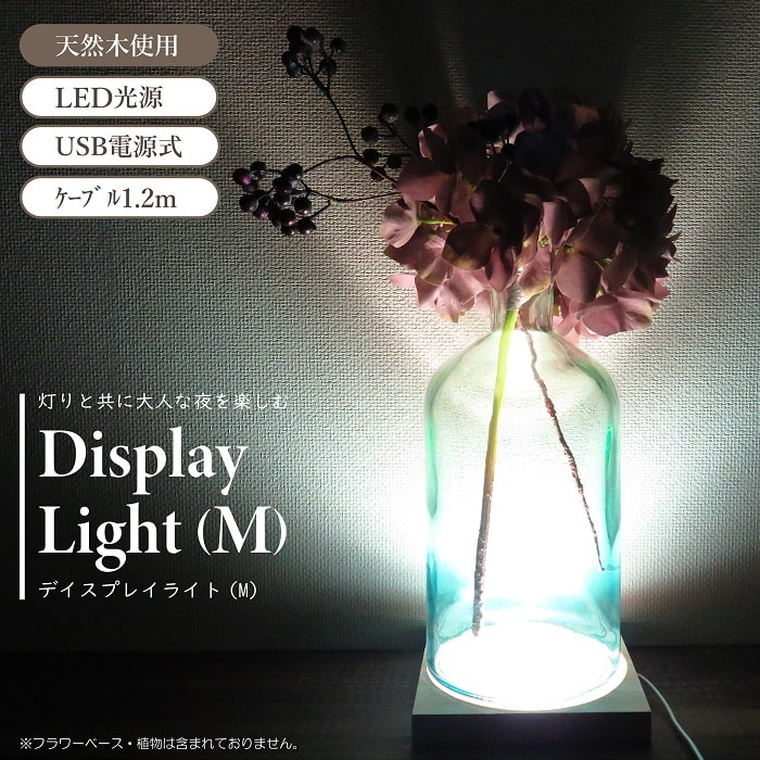 照明 ライト LED ディスプレイライト Mサイズ USB電源式 天然木使用 ケーブル1.2m 約14cm程度向け ライトアップ 演出 間接照明 おしゃれ インテリア