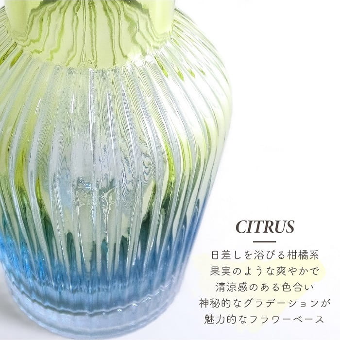 フラワーベース 花器 ジェリー19 シトラス ガラスベース 花瓶 フラワーアレンジメント イエロー グリーン ブルー グラデーション ディスプレイ おしゃれ きれい インテリア