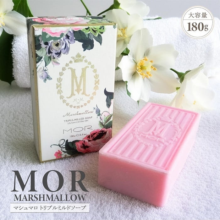 乐天商城 - 石けん MOR モア マシュマロ トリプルミルドソープ 化粧箱入り 180g オーストラリア産 植物性保湿成分配合 上品 豪華 大きめ フローラル系 アロマ フレグランス ソープ 固形石鹸 ボディケア ハンドケア 母の日 ギフト プレゼント おしゃれ かわいい インテリア