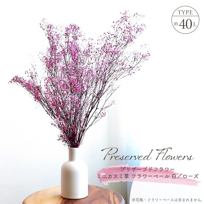 ドライフラワー プリザーブドフラワー ミニカスミ草 フラワーベール 白／ローズ 全長約40cm かすみ草 ..