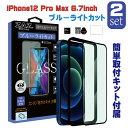 【2枚セット】 ガラスフィルム iPhone12ProMax (6.7inch) 対応 ブルーライトカット フルカバー ブルーレイカット 3D 全面 フルカバー ガラス フィルム 液晶保護 AGC旭硝子 素材使用 硬度9H glass-film-274-2set