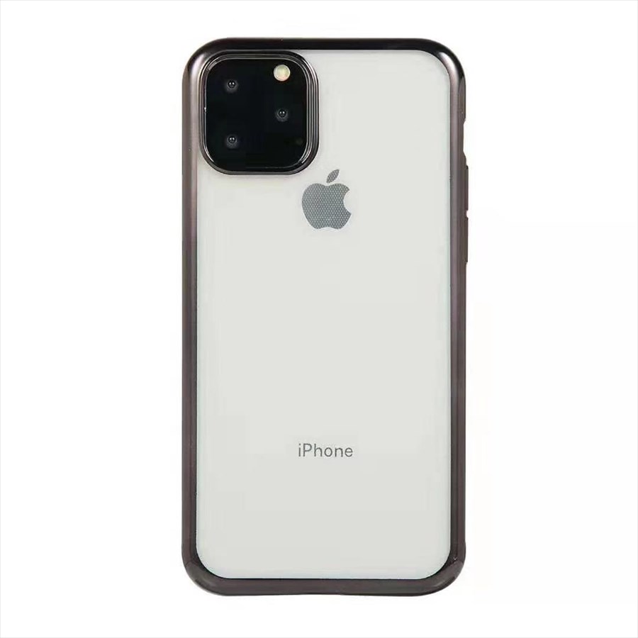 乐天商城 - iPhone14Pro 対応 ケース カバー 背面タイプ ソフトケース クリアケース 透明 クリア フチ フレーム メタリック メッキ TPU素材 マイクロドット加工 密着痕防止 ブラック