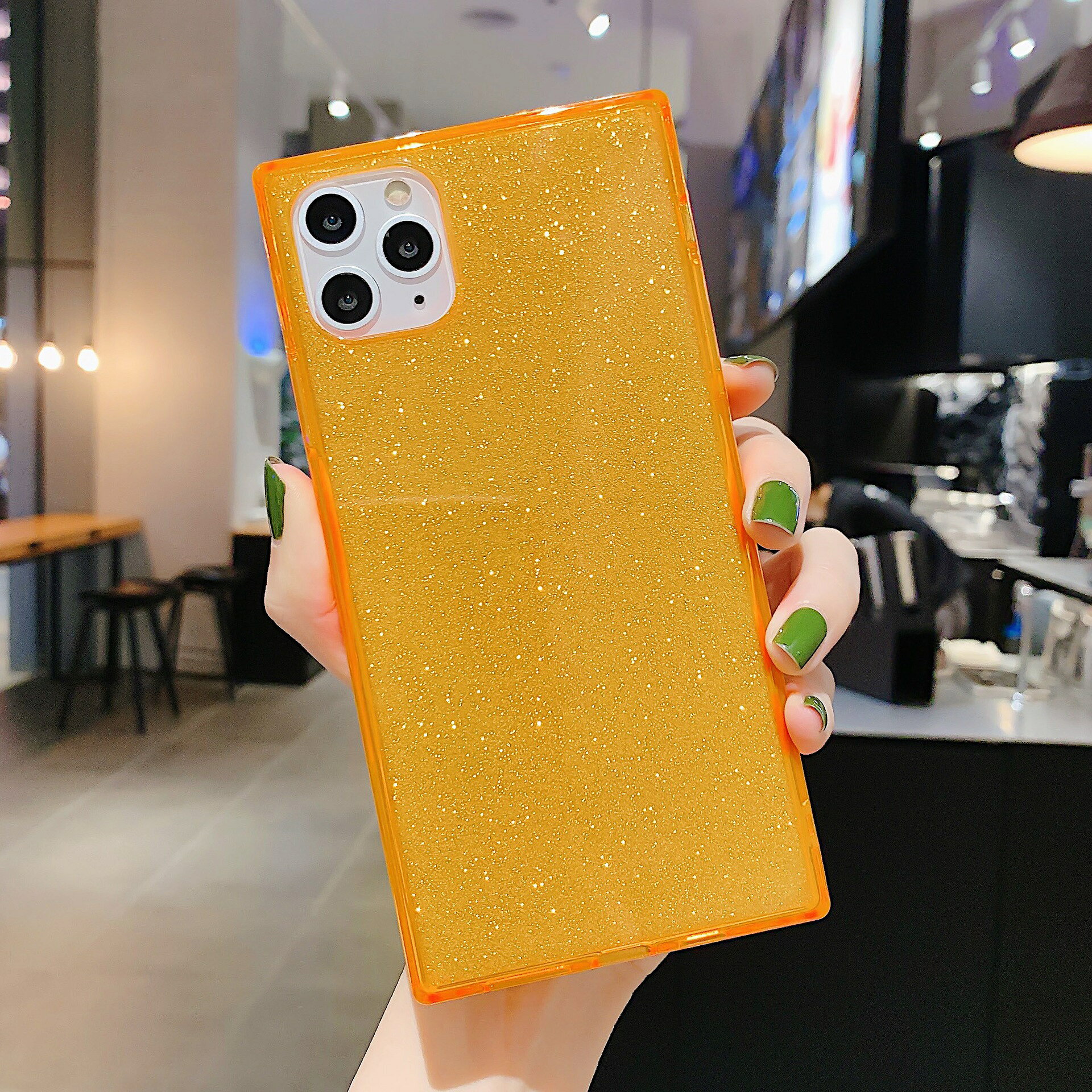 乐天商城 - iPhone12 iPhone12Pro 背面ケース ケース カバー 蛍光 グリッター ライト スクエア シンプル クリア キャンディーカラー 可愛い おしゃれ スマート