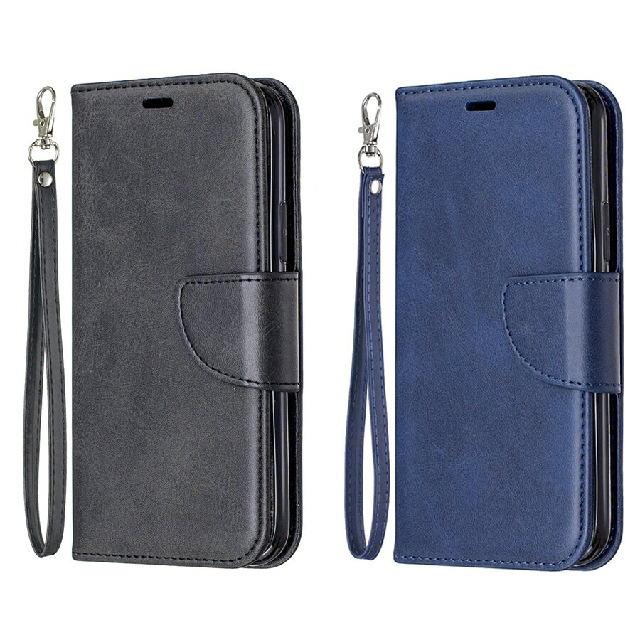 iPhone14 対応 ケース カバー 手帳タイプ シンプル レザー 合皮 マグネット開閉 カード収納 スタンド 閉じたまま通話可能 ストラップ付き シンプル 無地 ブラック ネイビー ブルー
