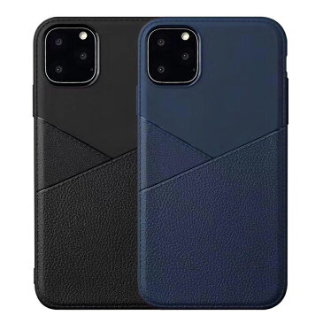 iPhone11 / iPhone11Pro / iPhone11ProMax スマホケース 背面ケース ソフトケース レザー風型押し 切替デザイン ステッチ TPU素材 耐衝撃 シンプル かっこいい 軽量 熱がこもらない ネイビー ブラック