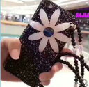 【処分特価】 iPhone X iPhoneX ケース スマホケース カバー ネックストラップ付き ブラック ラメ グリッター ビッグフラワー 大きな花