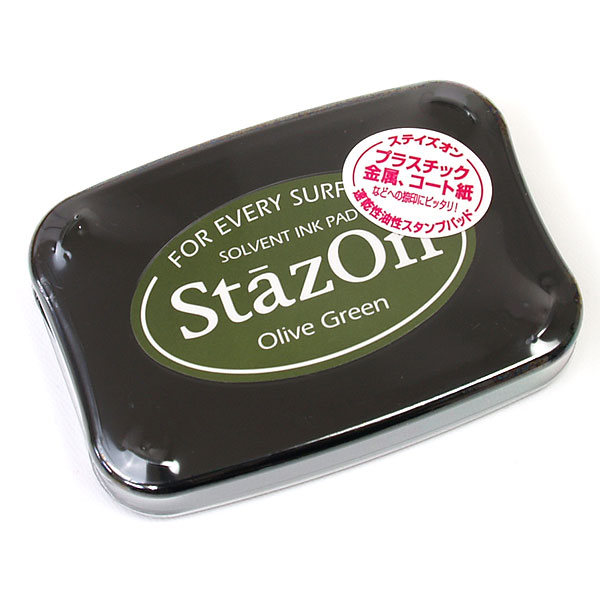 ツキネコ・ステイズオン・オリーブグリーン・Tsukineko・StazOn・Olive Green・盤面:76×47mm・本体:99×68×19mm(ゴム印用スタンプ台)