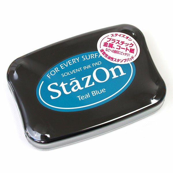 ツキネコ・ステイズオン・ティールブルー・Tsukineko・StazOn・Teal Blue・盤面:76×47mm・本体:99×68×19mm(ゴム印用スタンプ台)