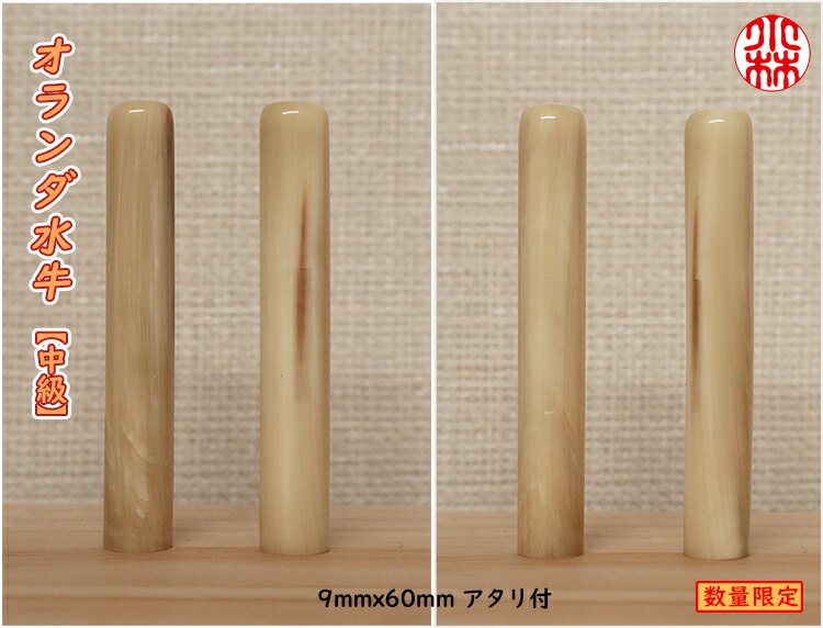 個人用 手彫り印鑑 京印章 銀行印・認印 オランダ水牛（中級材）当付き【数量限定】 9mm×60mm・ケース付