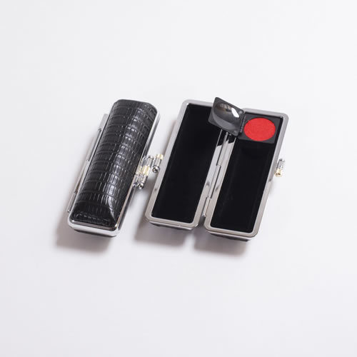 ご印鑑ケース[丸寸胴用]・グレアケース アニマル（外装ブラック・内張りブラック)/16.5mm～18mm用・簡..