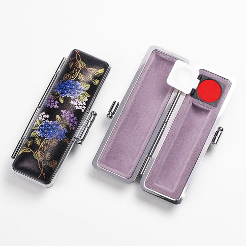 印鑑ケース/現代蒔絵OAケース/四季花/あじさい/丸寸胴用/13.5mm用