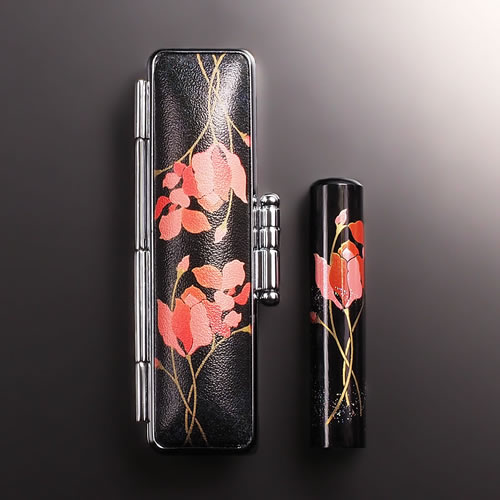 【送料無料】黒水牛現代蒔絵の個人印鑑セット/花/シクラメン/12mm 個人いんかん はんこ ハンコ 判子 就職祝い ギフト 祝い プレゼント 贈りもの 女性 男...