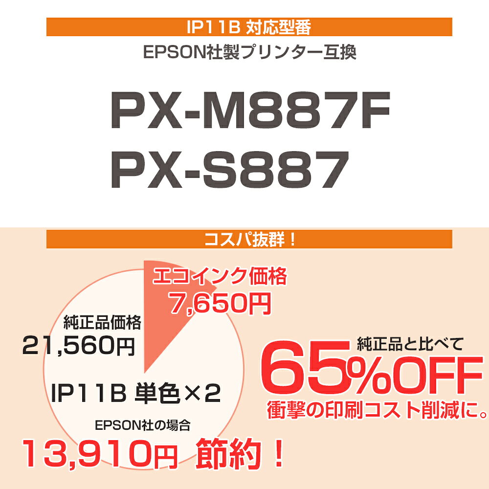 【純正同等品質】IP11YB イエロー 黄色×2【顔料】エプソン互換 大容量 2個 エプソン用 互換インクパック IP11B IP11A IP11YA 対応プリンター：PX-M887F PX-S887