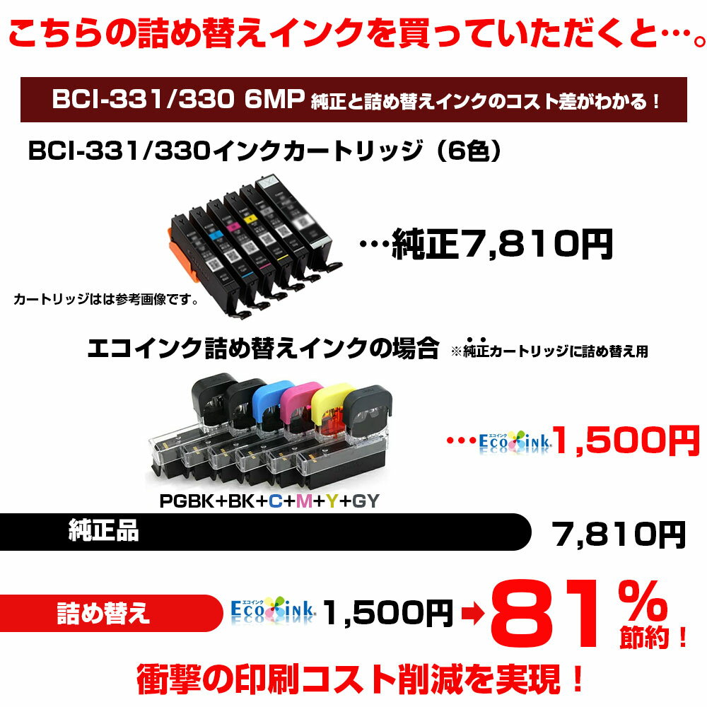 ＼クーポンあり！年賀状準備／ワンタッチ BCI-331+330/6MP キヤノン Canon 対応 純正6個分 詰め替えインク6色パック BCI-331XL 330XL BCI331 BCI330 BCI331XL BCI330XL 6色セット ポイント消化通販　年賀状印刷　年賀状作成ソフト　セール