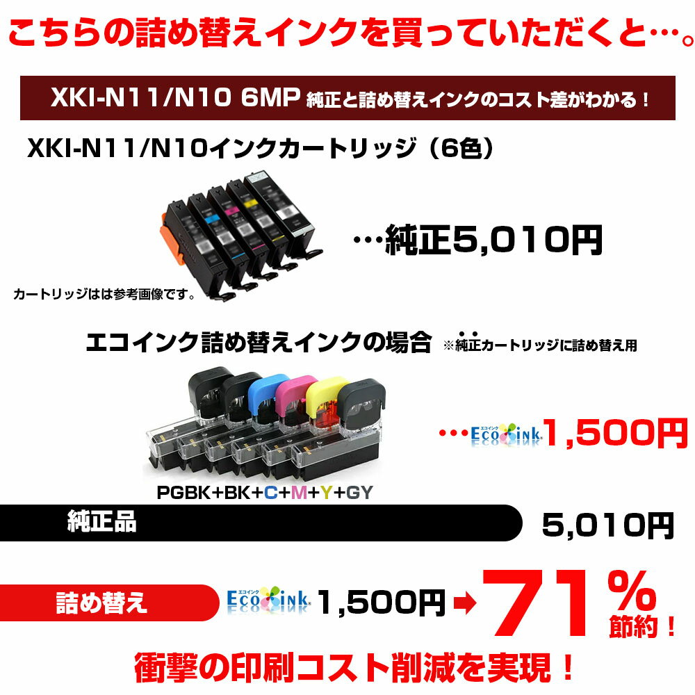 ＼クーポンあり！年賀状準備／ワンタッチ XKI-N11-N10/6MP キヤノン Canon 対応 純正6個分 詰め替えインク6色パック N11XL N10XL N11 N10 XKI-N11 XKI-N10 XKI-N11XL XKI-N10XL 6色セット ポイント消化通販セール　年賀状印刷　年賀状作成ソフト　セール