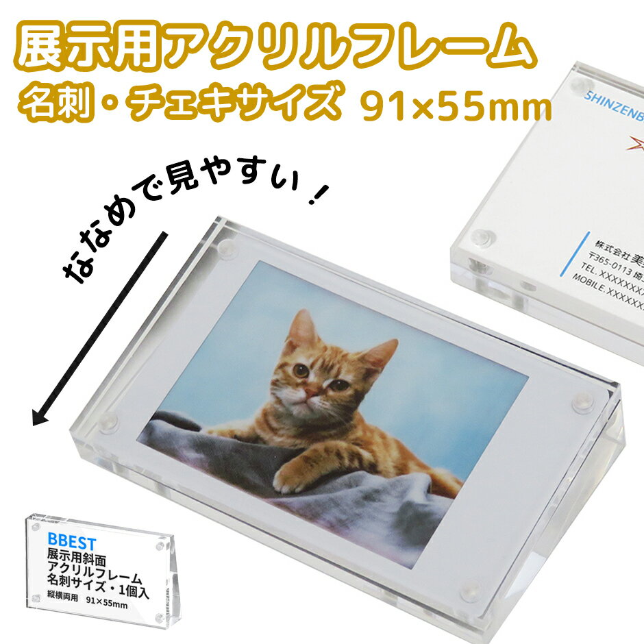 BBEST 値札スタンド プライス カード立て 斜め プライスフレーム 透明 名刺サイズ　チェキサイズ 写真立て アクリルフォトフレーム クリア 透明 マグネットタイプ 斜め 値札立て プライス カードスタンド 透明標本展示【メール便送料無料】展示 カード 立