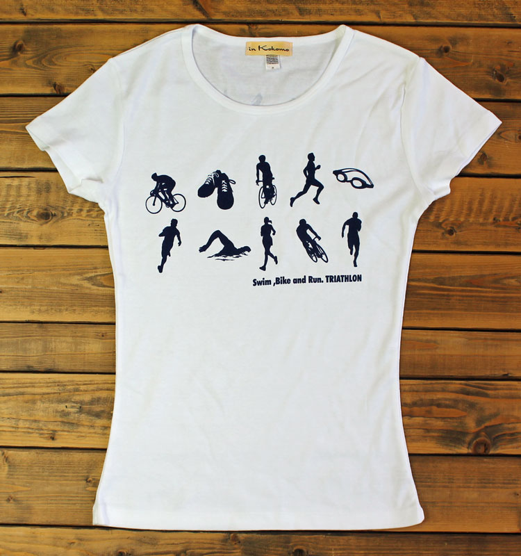 樂天商城 - トライアスロン柄　Tシャツ　レディース　白　hlt002