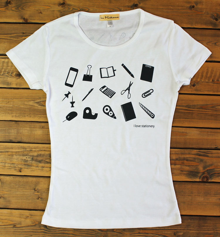 樂天商城 - ステイショナリー柄　Tシャツ　白 レディース　hlt003