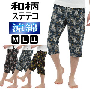 ステテコ メンズ 和柄 綿 100% 夏 部屋着 夏用 7分丈 パジャマ 前開き 送料無料 M L LL おしゃれ 春 前あき 七分丈 父の日 ギフト プレゼント