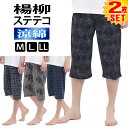 楊柳 ステテコ メンズ 綿 100% 柄おまかせ 2枚 セット 夏 部屋着 夏用 7分丈 パジャマ 前開き 送料無料 M L LL おしゃれ 春 前あき 七分丈...