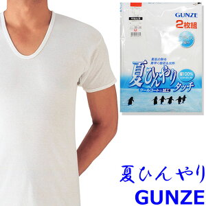 メンズ GUNZE 夏ひんやりタッチ 半袖U首 RB47162 RB4716A クールコート加工 2枚組 大きいサイズ LLサイズ インナー 綿 gunze 夏 男性 紳士 下着 (03240)