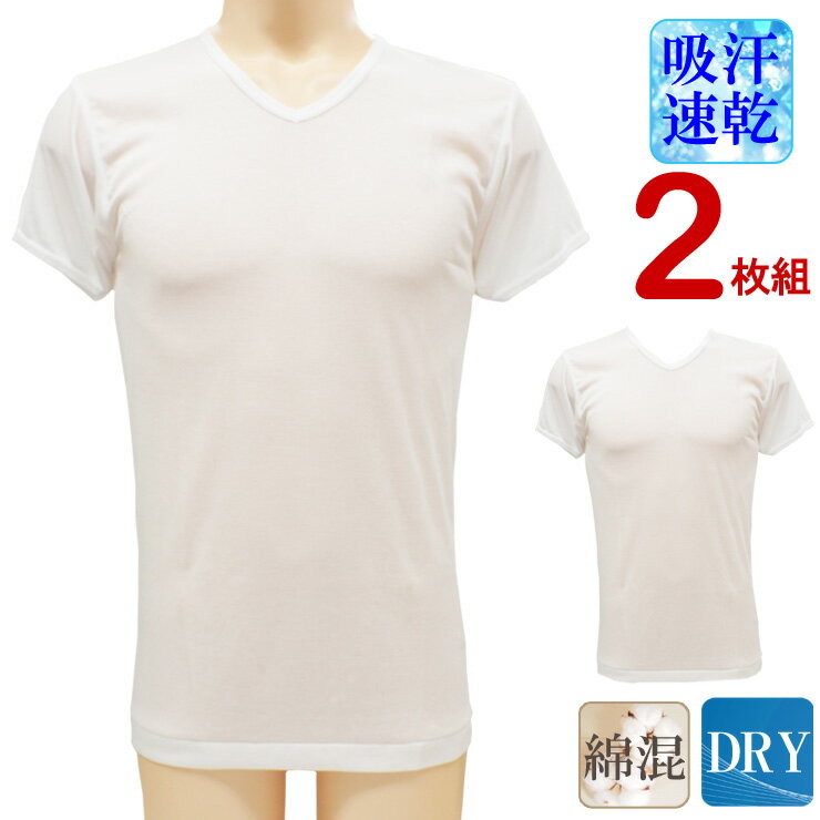 乐天商城 - メンズ インナー 新栄 DRYフライス 13-012 半袖V首 2枚組 送料無料 吸汗速乾 下着 v首 綿混 紳士 アンダーシャツ インナーシャツ 半袖 Vネック Tシャツ 涼しい 夏 ドライ（02978）