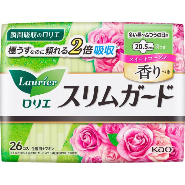 花王 ロリエ スリムガード スイートローズの香り しっかり昼用 羽つき 26コ (医薬部外品)