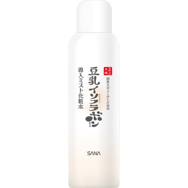 成分・分量【成分】 水、BG、グリセリン、豆乳イソフラボン、豆乳発酵液、セラミドNG、水酸化レシチン、PCA?Na、PEG?40水添ヒマシ油、エタノール、カルボマー、クエン酸、クエン酸Na、グリチルリチン酸2K、シクロデキストリン、シクロヘキサン?1、4?ジカルボン酸ビスエトキシジグリコール、ダイズタンパク、ダイズ種子エキス、トリエチルヘキサノイン、フィトステロールズ、ベタイン、水酸化K、水添レシチン、窒素、フェノキシエタノール、メチルパラベン使用上の注意点●お肌に異常が生じていないかよく注意して使用してください。 ●傷・はれもの・しっしん等異常のあるときは、お使いにならないでください。 ●使用中、または使用後日光にあたって、赤味・はれ・かゆみ・刺激・色抜け（白斑等）や黒ずみ等の異常があらわれたときは、使用を中止し、皮フ科専門医等にご相談されることをおすすめします。そのまま化粧品類の使用を続けますと悪化することがあります。 ●目に入らないようにご注意ください。目に入ってしまった場合は、こすらずすぐに洗い流してください。商品詳細豆乳のミスト化粧水。毛穴より細かいマイクロミストで浸透※1導入ケア！セラミド※2を配合し、肌にうるおいを届けます。保管及び取扱上の注意点最後までお使いいただくため、容器は正立もしくは倒立の状態にしてからボタンを押してください。振らずにご使用ください。 ボタンを押しながら反転させない 横向きにしない 振らない ＜高温に注意＞ 加圧されている製品のため、下記の注意を守ること。 1．温度が40度以上となる所に置かないこと。 2．火の中に入れないこと。 3．使い切って捨てること。 窒素ガス使用 ＜廃棄上の注意＞ 捨てるときは、火気のない屋外で噴射音が消えるまでボタンを押しガスを抜き、地域のルールに従って捨ててください。 ●乳幼児の手の届かないところに保管してください。 ●極端に高温または低温の場所、直射日光のあたる場所には保管しないでください。 ●使用後は必ずキャップを閉めてください。用法及び用量【使用方法】 洗顔後や乾燥が気になった時、化粧直しなどにお使いください。 お肌から20cmほど離し、目と口を閉じて円を描くようにスプレーしてください。 スプレー後、お肌の上の水滴が気になる場合は手のひらでなじませてください。 逆さにしてもスプレーできます。商品サイズ高さ189mm×幅50mm×奥行き50mm剤型・形状エアゾール問合せ先常盤薬品工業株式会社　サナ事業部　お客さま相談室 兵庫県神戸市中央区港島中町6?13?1 0120?081?937