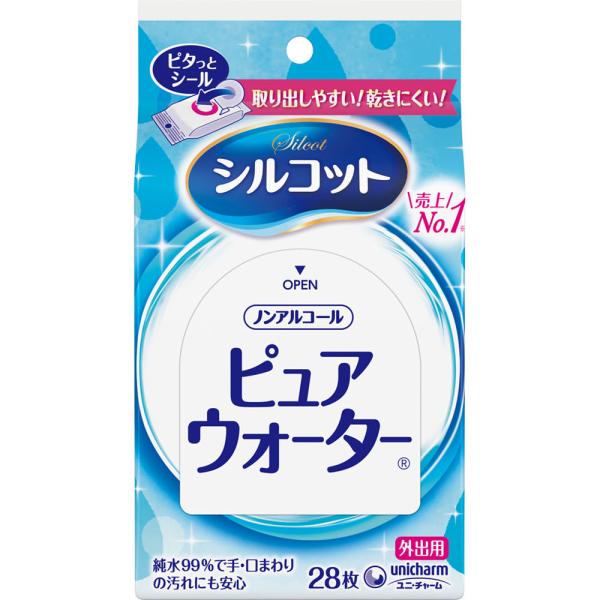 Rakuten - ユニ・チャーム シルコット ピュアウォーター ウェットティッシュ 外出用 28枚