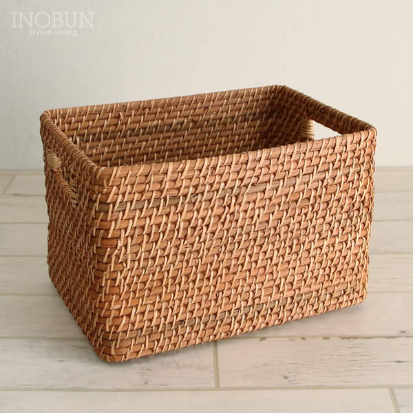 籐製円形収納ボックス 収納ボックス 横型 ラタン 籐製 1／2サイズ 幅36×奥行26×高さ12cm