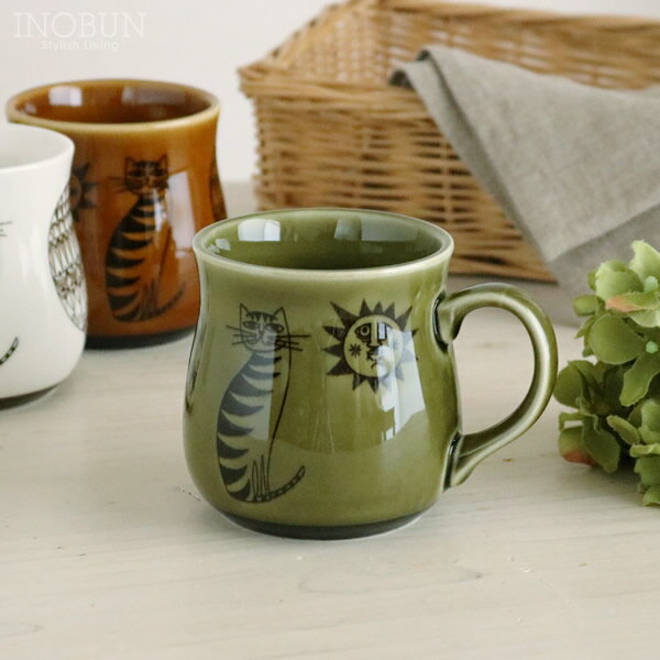 オールドカッパー マグカップ 日本製 陶磁器 クラフトBOX入り 猫 CAT/GREEN