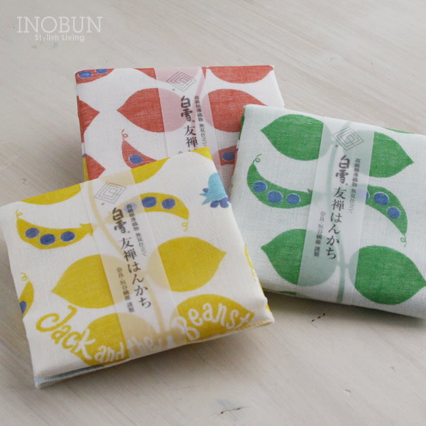 白雪 友禅染はんかち ジャックと豆の木 白雪はんかち 30 x 30cm グリーン