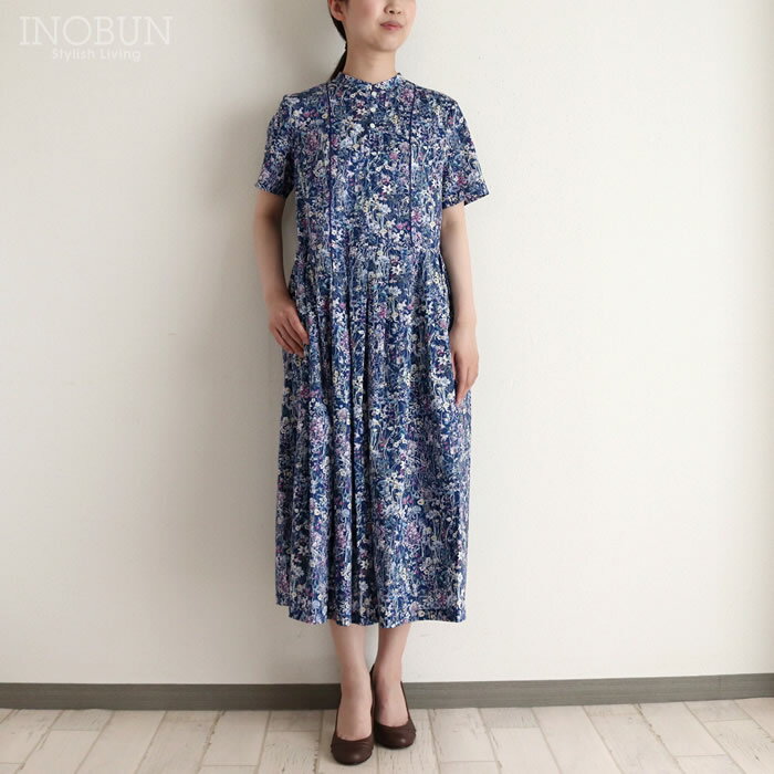 リバティ ワンピース 半袖 ウエスト切り替え パイピング J.Sloane ジェイスローアン 日本製 Wild Flowers/XE Mサイズのサムネイル