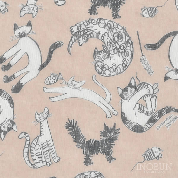 白雪 友禅染てぬぐい meow meow meow 白雪てぬぐい 30 x 90cm ベージュ