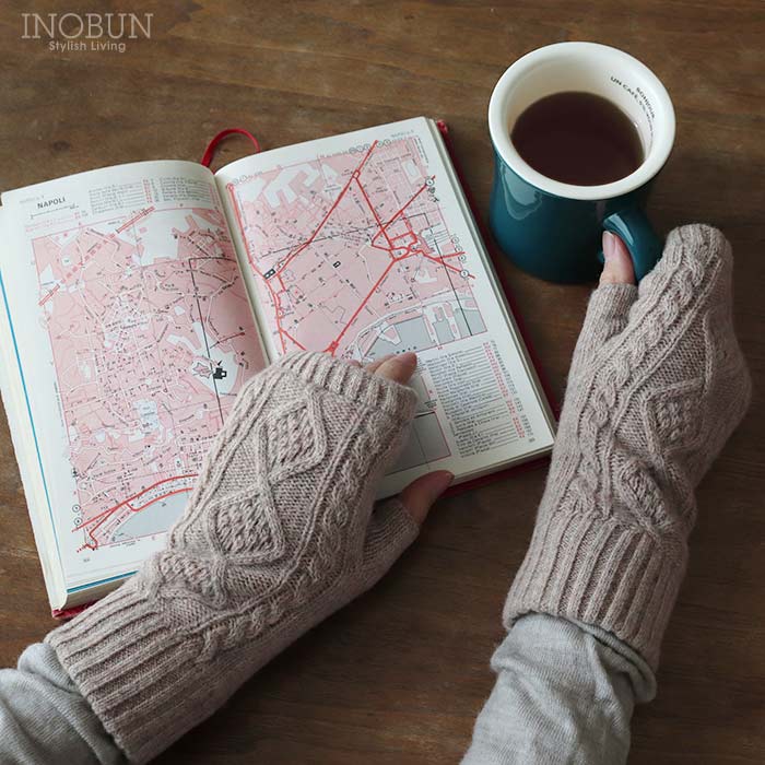 ボアフィンガーレス 手袋 ベージュ ハンドウォーマー...