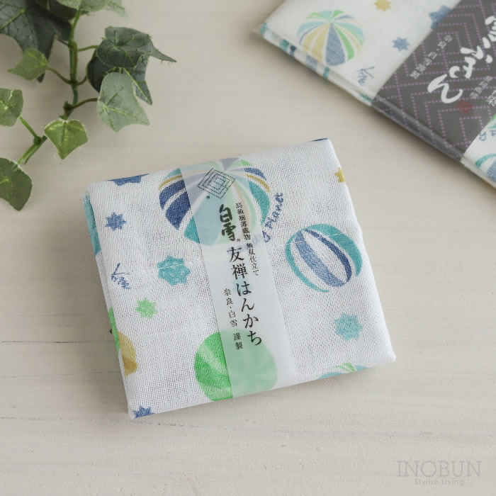 白雪 友禅染はんかち キャンディプラネット ブルー 白雪はんかち 30 x 30cm