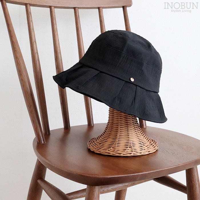 Rakuten - チャーム付きフリルハット 帽子 ブラック バケットハット