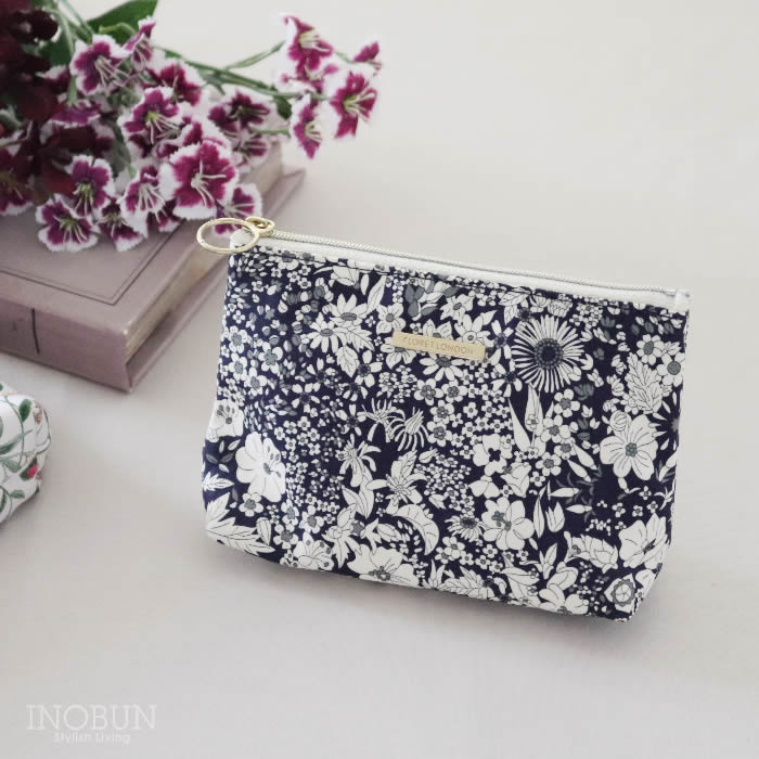 Rakuten - リバティ BASICポーチ フローレットロンドン パトリック・ゴードン ネイビー 化粧ポーチ 底マチ 内ポケットあり