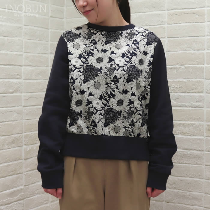 Rakuten - Coupole リバティプリント フロント LIBERTY ウラ起毛布帛カットソー Swim Dunclare ネイビー系