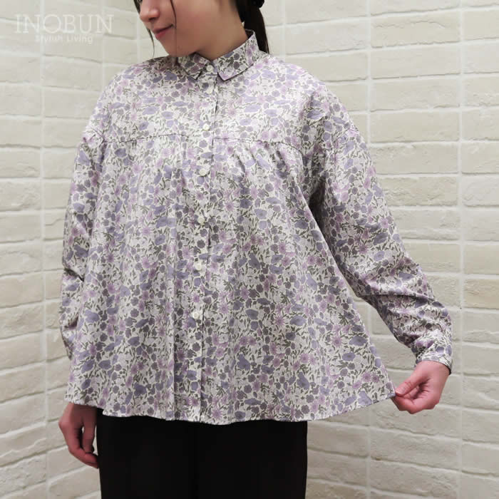 乐天商城 - Coupole LIBERTY切替ギャザーブラウス Poppy ＆ Daisy パープル系