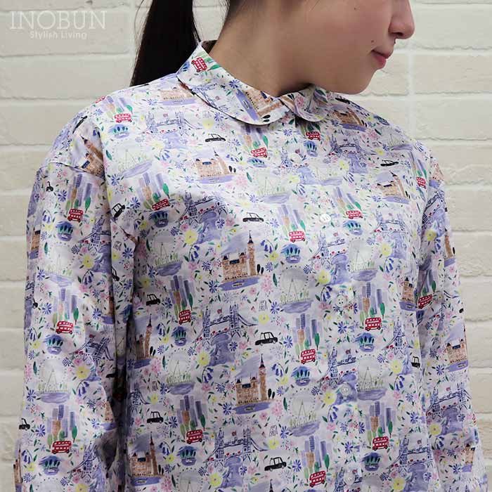 Parkes リバティ 重ね衿 裾ラウンドカットシャツ ブラウス Mサイズ 長袖 Pride and Bloom/AE プライド・アンド・ブルーム LIBERTY パークス