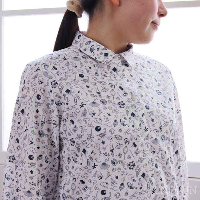 Rakuten - Parkes リバティ 角衿レギュラーシャツ ブラウス Mサイズ 7分袖 TEDDY TARRANT/26AU テディ・タラント LIBERTY パークス