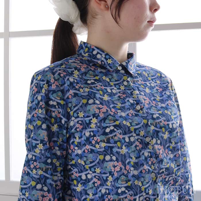 Rakuten - Parkes リバティ 角衿レギュラーシャツ ブラウス Mサイズ 7分袖 PARK POSY/25DU パーク・ポージー LIBERTY パークス