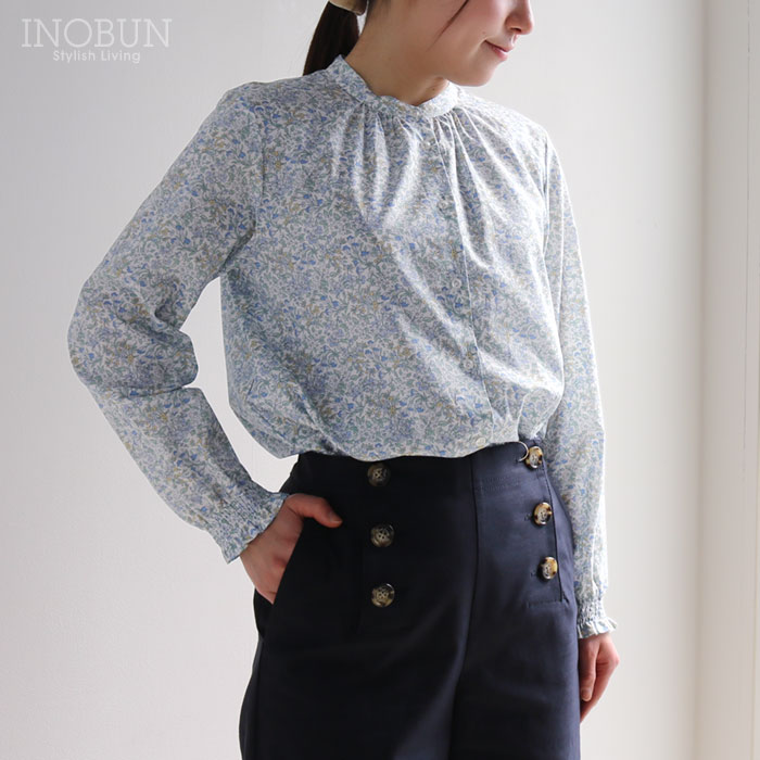 乐天商城 - Parkes リバティ スタンドカラーシャーリング袖ブラウス Mサイズ 長袖 NAZANIN/26BU ナザニン LIBERTY パークス