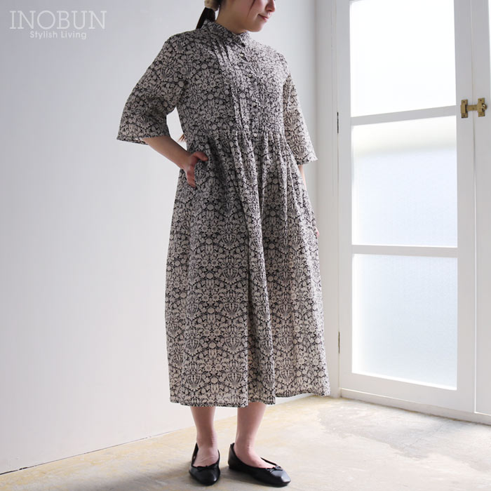 Rakuten - sosotto リバティ イーストボーンローン 前開きチビ衿ピンタックワンピース Mサイズ 6分袖 Mortimer モーティマー LIBERTY ブラック