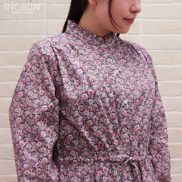 Rakuten - Crespi クレスピ リバティ ウエストリボン付き前開きワンピース 38サイズ Leila ピンク系 LIBERTY